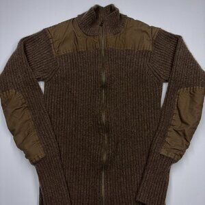 L.L.Bean Men's Sweater Merino Lambs Wool Zip Commando Patch Brown - Large Tall